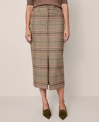 Ann Taylor The Trouser Column Midi Skirt Plaid Pure Chocolate Women's