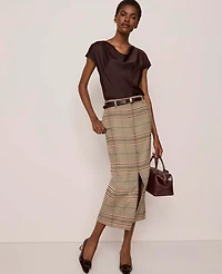 Ann Taylor The Trouser Column Midi Skirt Plaid Pure Chocolate Women's