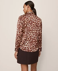 Ann Taylor Animal Print Satin Button Down Shirt Pale Sandalwood Women's