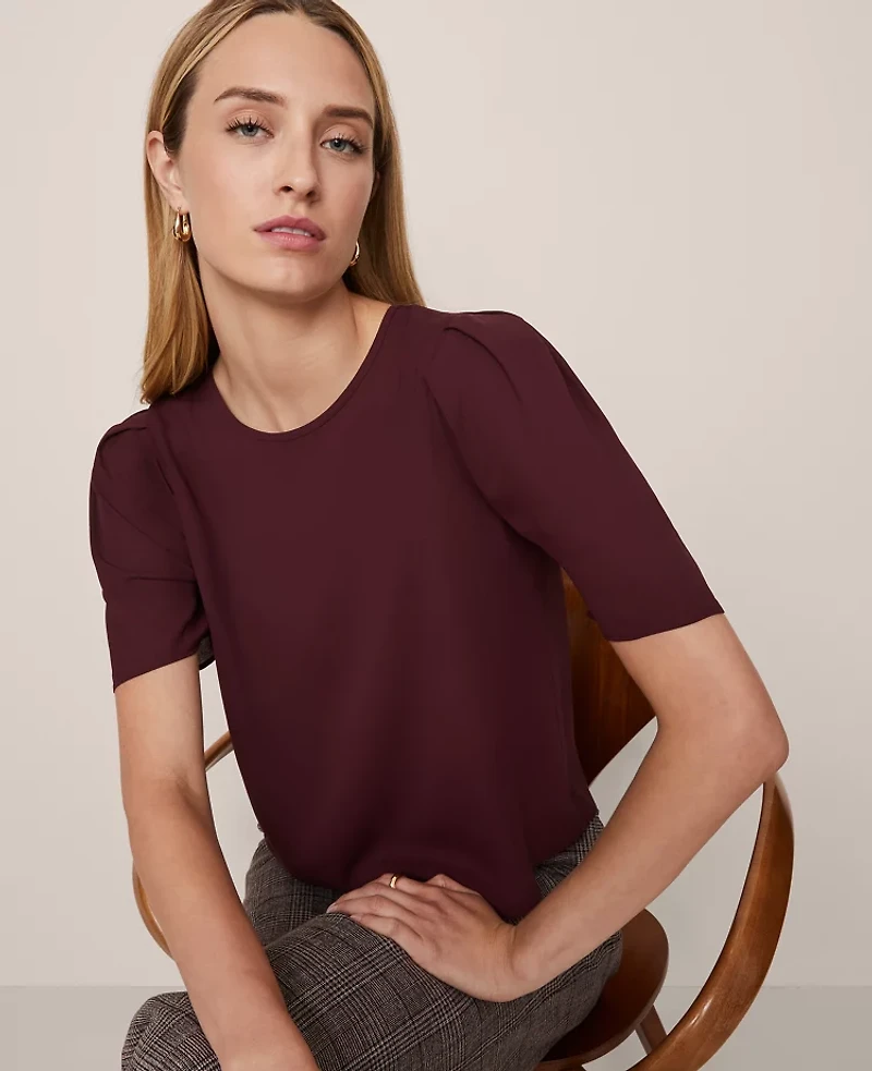 Ann Taylor Puff Sleeve Blouse Poised Plum Women's
