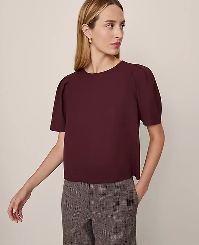 Ann Taylor Puff Sleeve Blouse Poised Plum Women's