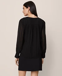 Ann Taylor Petite V-Neck Popover Top Black Women's