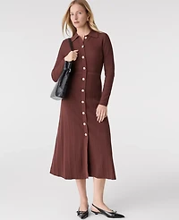 Ann Taylor Collared Knit Midi Dress Rich Walnut Women's