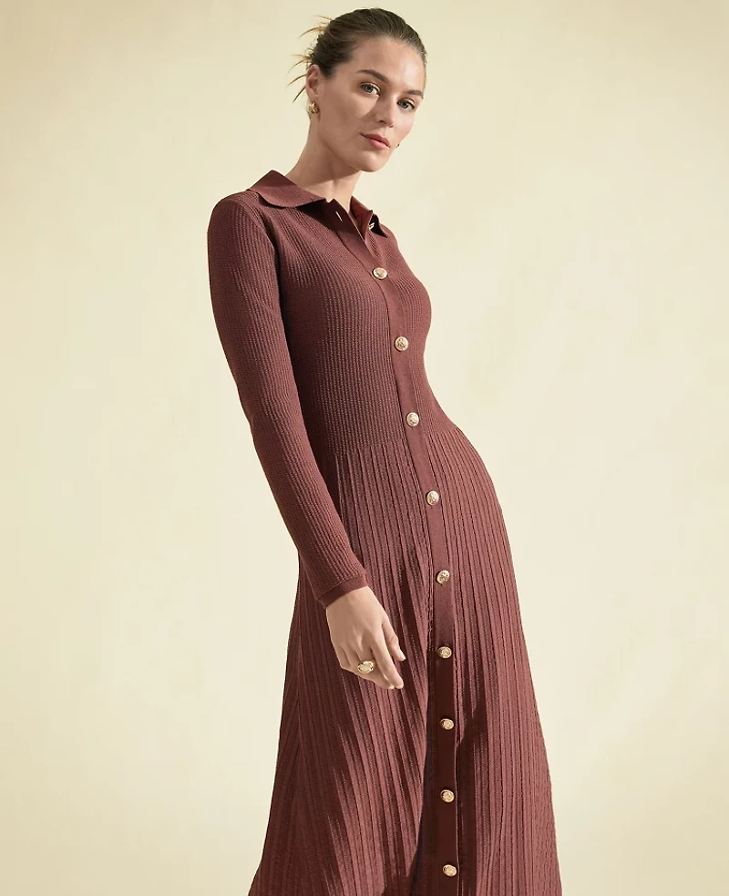 Ann Taylor Collared Sweater Midi Dress Rich Walnut Women's