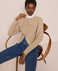 Ann Taylor Bouclé Crew Neck Cardigan Women's