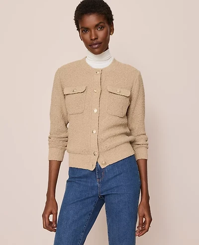 Ann Taylor Bouclé Crew Neck Cardigan Women's