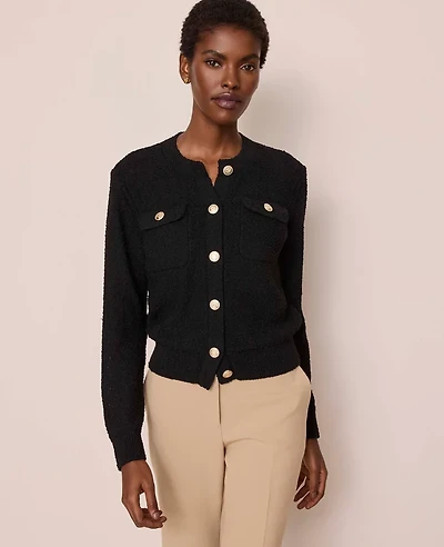 Ann Taylor Bouclé Crew Neck Cardigan Women's