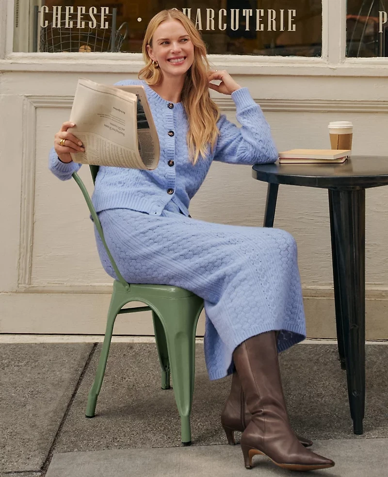 Ann Taylor Weekend Collection Pointelle Cardigan Size Large Peaceful Periwinkle Women's