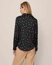 Ann Taylor Dotted Satin Button Down Shirt Cafe Au Lait Women's