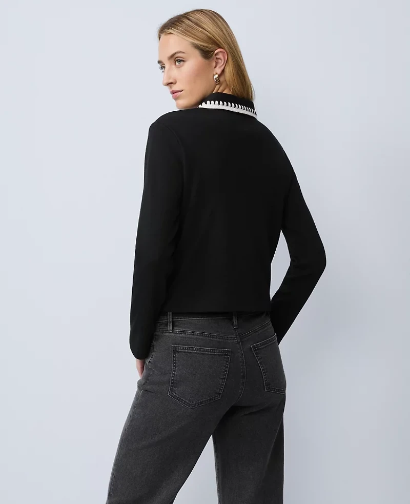 Ann Taylor Weekend Collection Crochet Trim Knit Jacket Black Women's