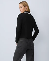 Ann Taylor Weekend Collection Crochet Trim Knit Jacket Black Women's