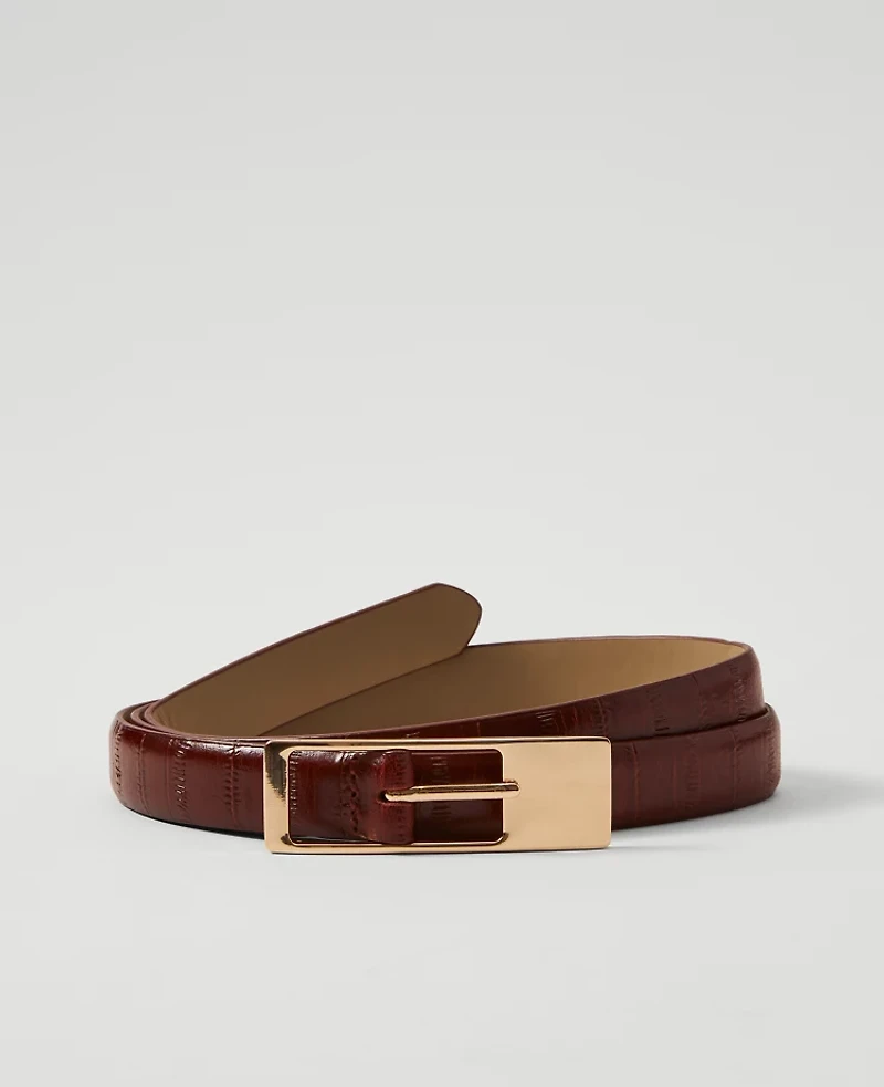 Ann Taylor Embossed Leather Belt Saddle Brown Women's