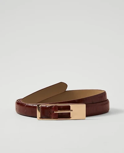 Ann Taylor Embossed Leather Belt Saddle Brown Women's