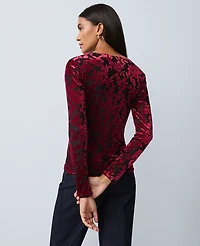 Ann Taylor Floral Velvet Crew Neck Top Black Women's
