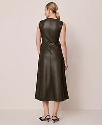 Ann Taylor Faux Leather Flare Midi Dress Pure Chocolate Women's