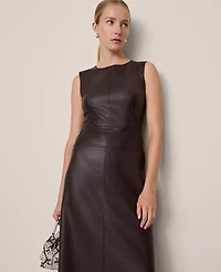 Ann Taylor Faux Leather Flare Midi Dress Pure Chocolate Women's