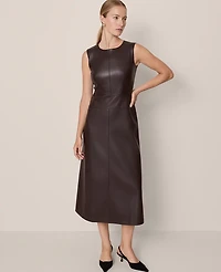 Ann Taylor Faux Leather Flare Midi Dress Pure Chocolate Women's