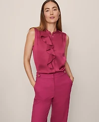 Ann Taylor Satin Ruffle Sleeveless Blouse Women's