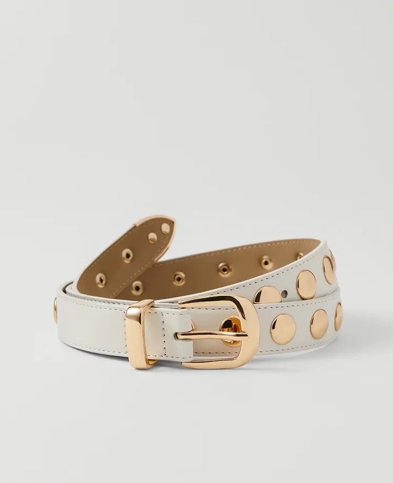 Ann Taylor Leather Studded Belt Pearl Shadow Women's
