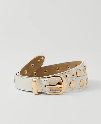 Ann Taylor Leather Studded Belt Pearl Shadow Women's