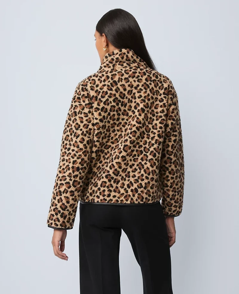 Ann Taylor Weekend Collection Animal Print Sherpa Pullover Cafe Au Lait Women's