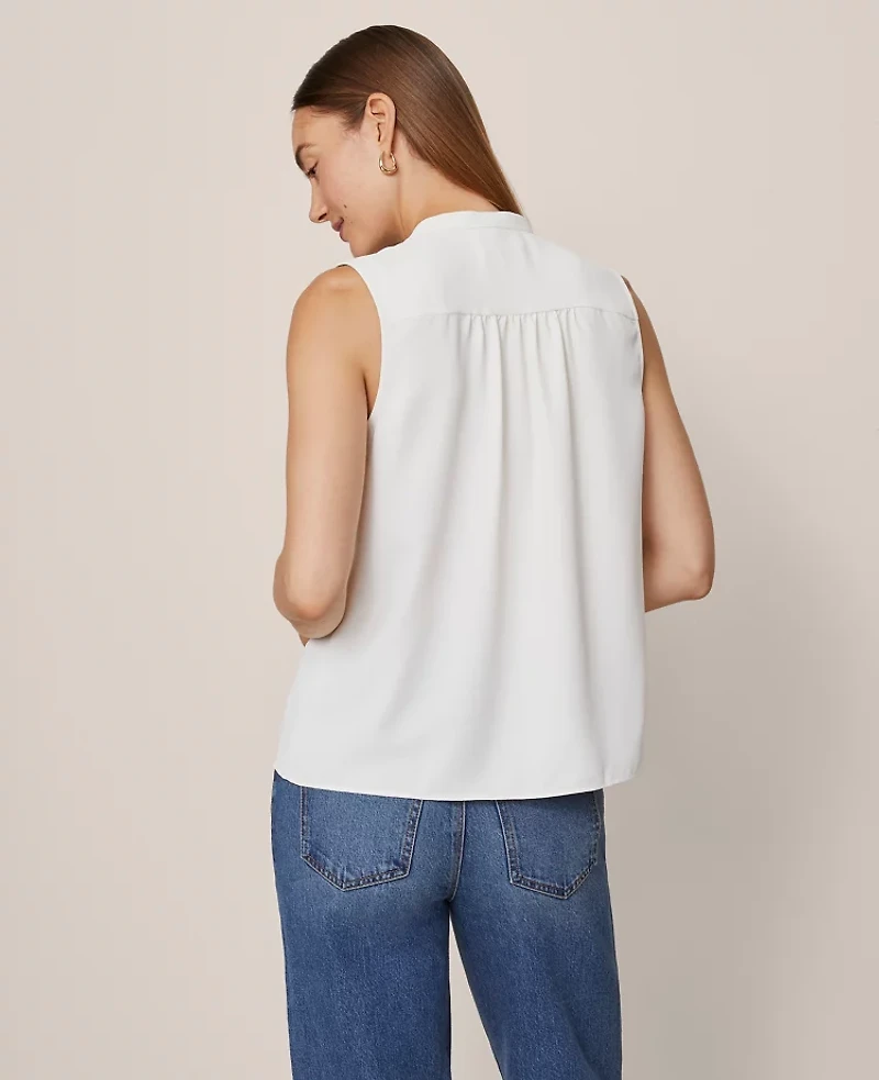 Ann Taylor Ruffle Sleeveless Blouse Winter White Women's