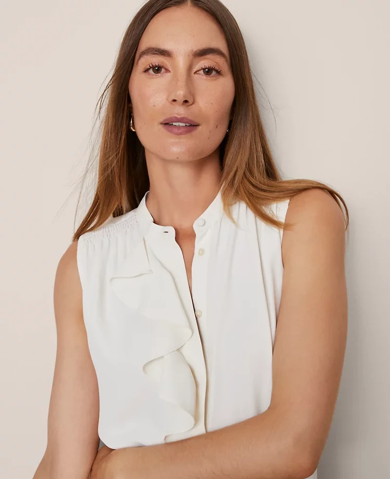 Ann Taylor Ruffle Sleeveless Blouse Winter White Women's