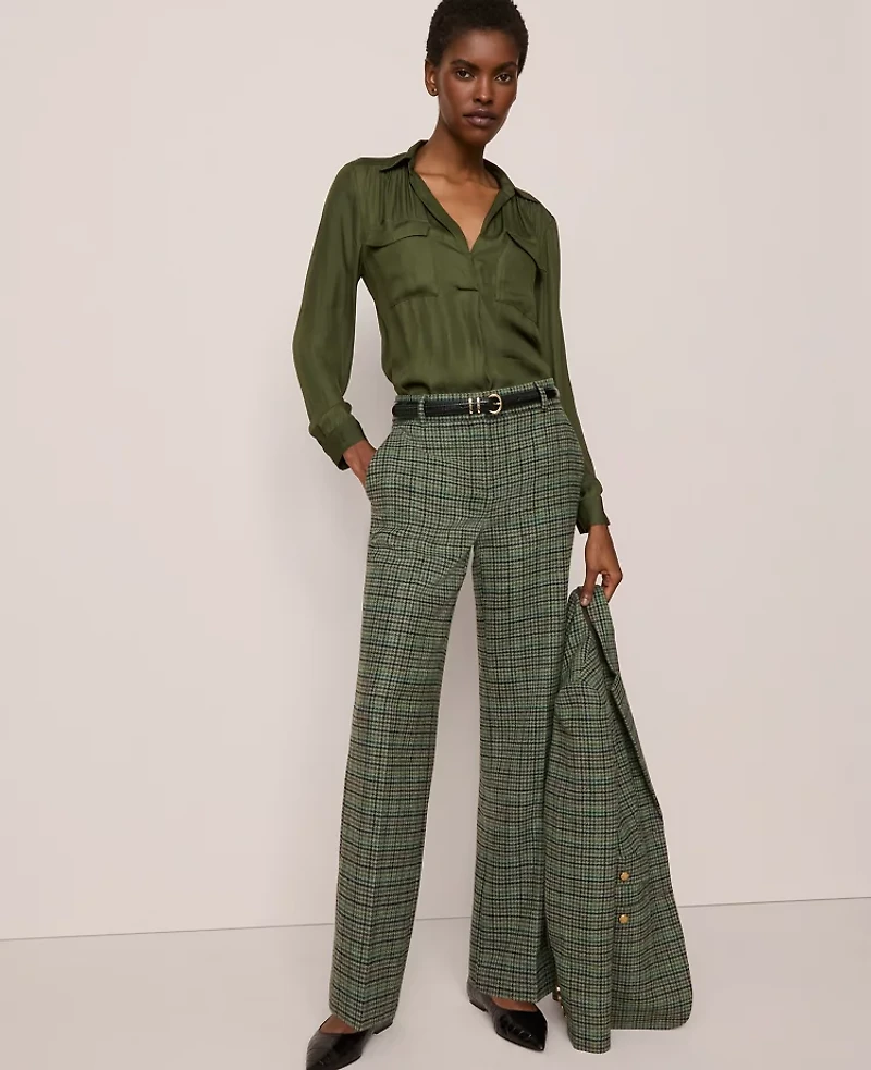 Ann Taylor The Jayne Pant Houndstooth Muted Moss Women's