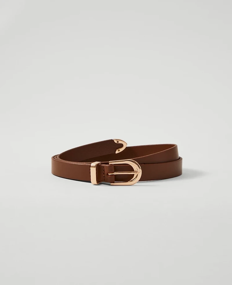 Ann Taylor Skinny Leather Belt Rich Cognac Women's