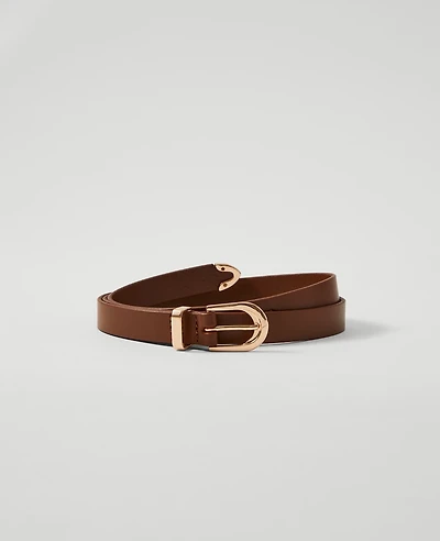 Ann Taylor Skinny Leather Belt Rich Cognac Women's