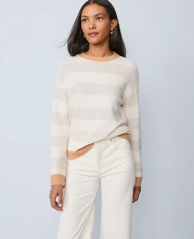 Ann Taylor Weekend Collection Striped Crew Neck Sweater Neutral Women's