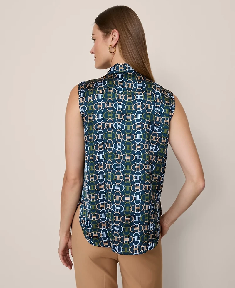 Ann Taylor Chain Link Print Sleeveless Shirt Moonlit Backdrop B Women's