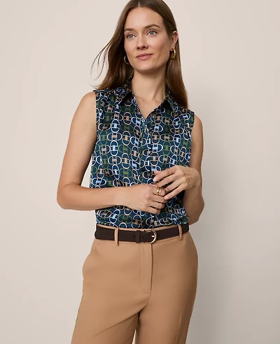 Ann Taylor Chain Link Print Sleeveless Shirt Moonlit Backdrop B Women's