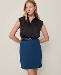 Ann Taylor Petite Ponte Belted A-Line Skirt Moonlit Backdrop Women's