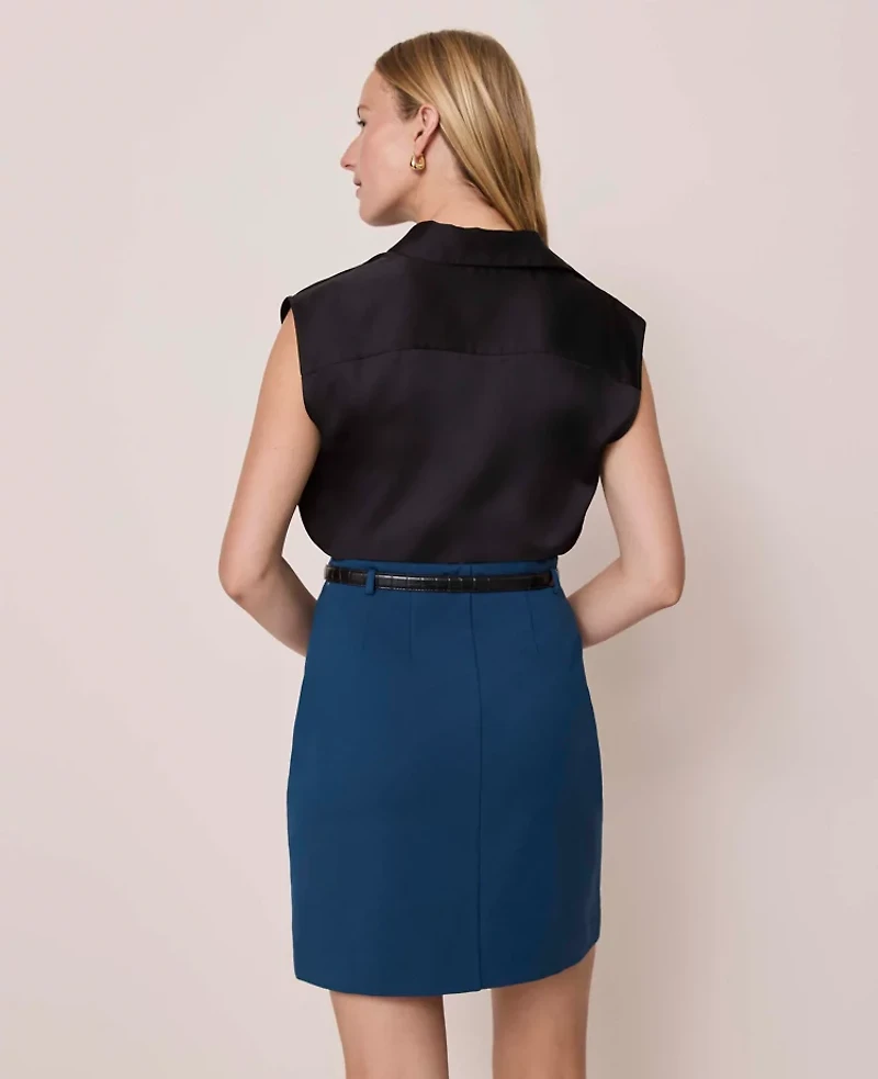 Ann Taylor Petite Ponte Belted A-Line Skirt Moonlit Backdrop Women's