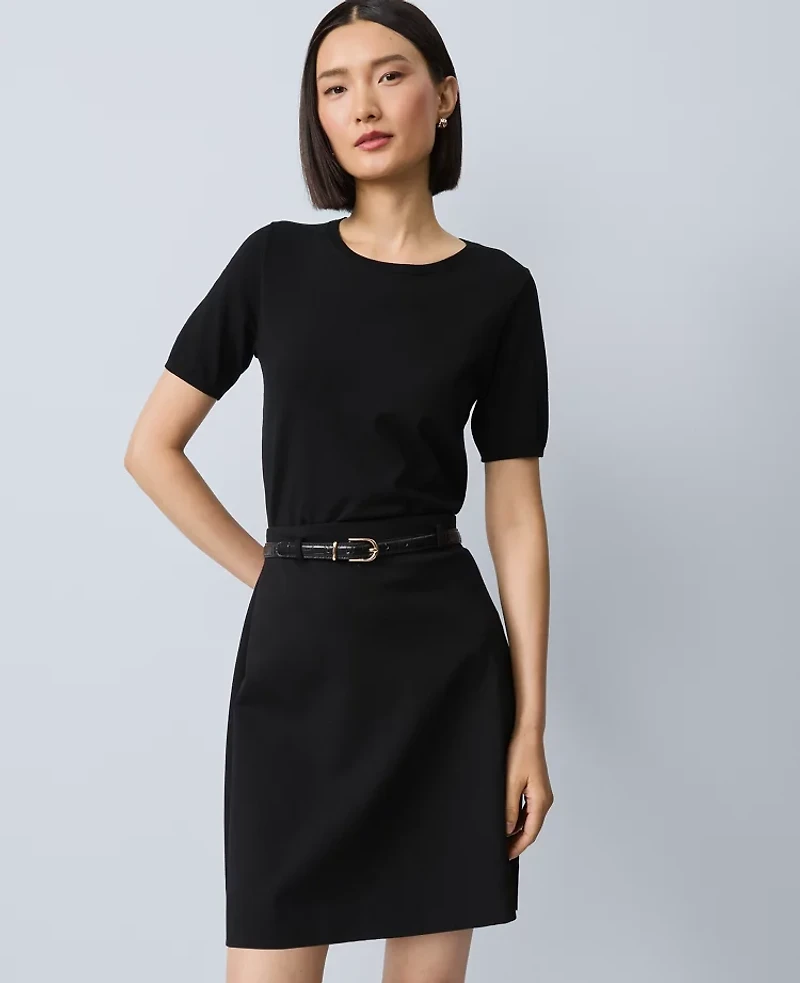 Ann Taylor Petite Ponte Belted A-Line Skirt Women's