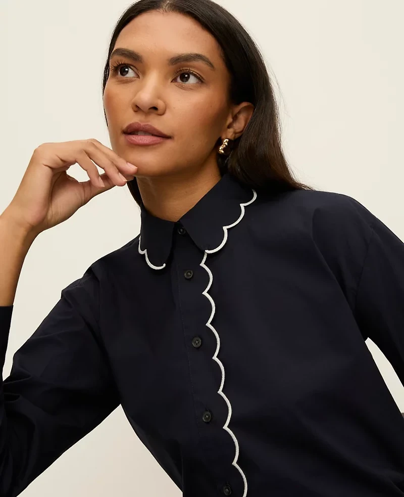 Ann Taylor Scallop Trimmed Shirt Women's