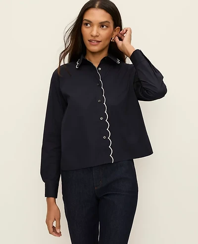 Ann Taylor Scallop Trimmed Shirt Women's