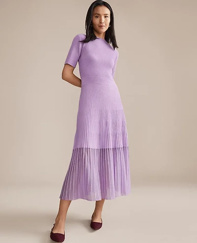 Ann Taylor Petite Mock Neck Mixed Media Sweater Dress Lavender Petal Women's