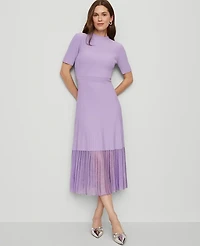 Ann Taylor Petite Mock Neck Mixed Media Sweater Dress Lavender Petal Women's