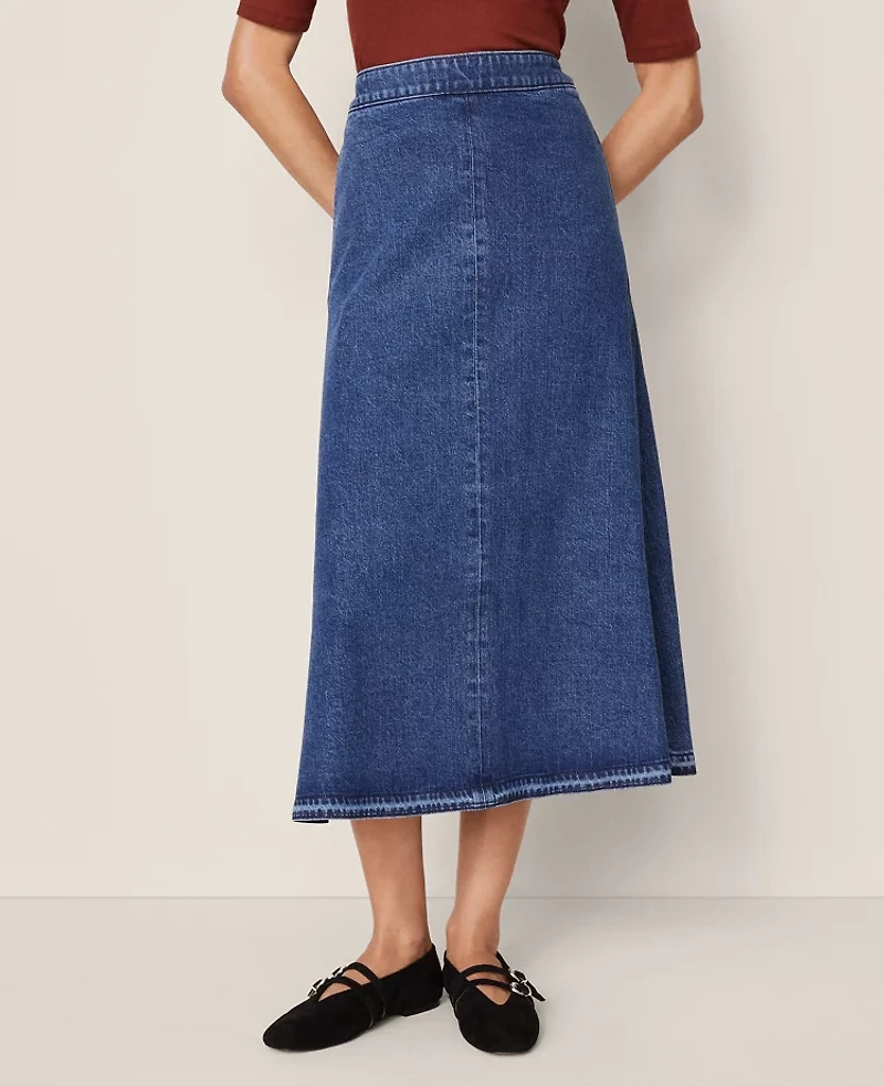 Ann Taylor Weekend Collection Denim Midi Skirt Indigo Wash Women's