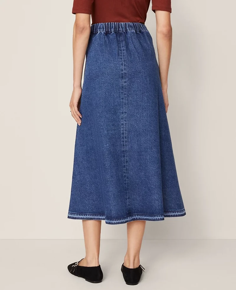 Ann Taylor Weekend Collection Denim Midi Skirt Indigo Wash Women's