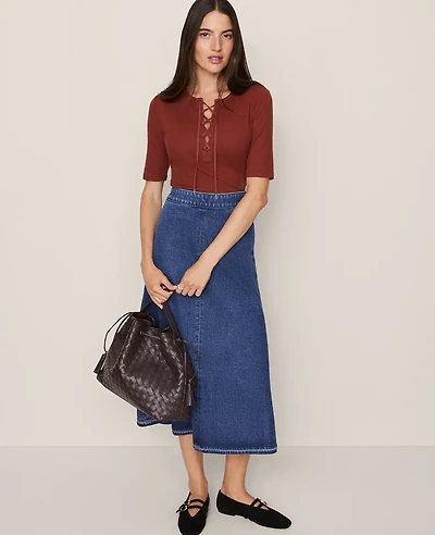 Ann Taylor Weekend Collection Denim Midi Skirt Indigo Wash Women's