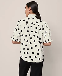 Ann Taylor Dotted Ruffle Collar Shirt Winter White Women's
