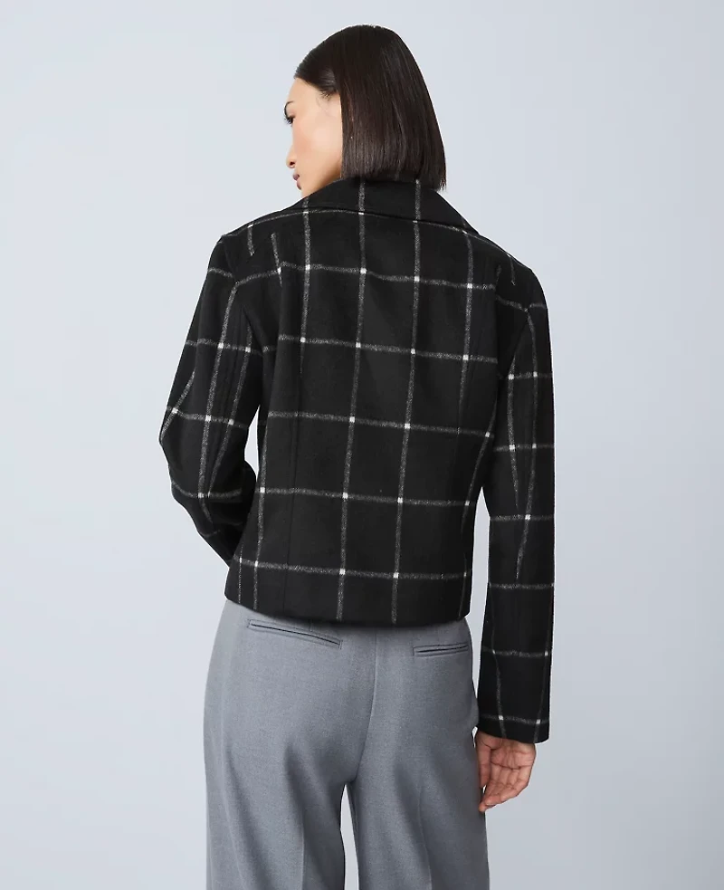 Ann Taylor The Fitted Moto Jacket Windowpane Black Women's