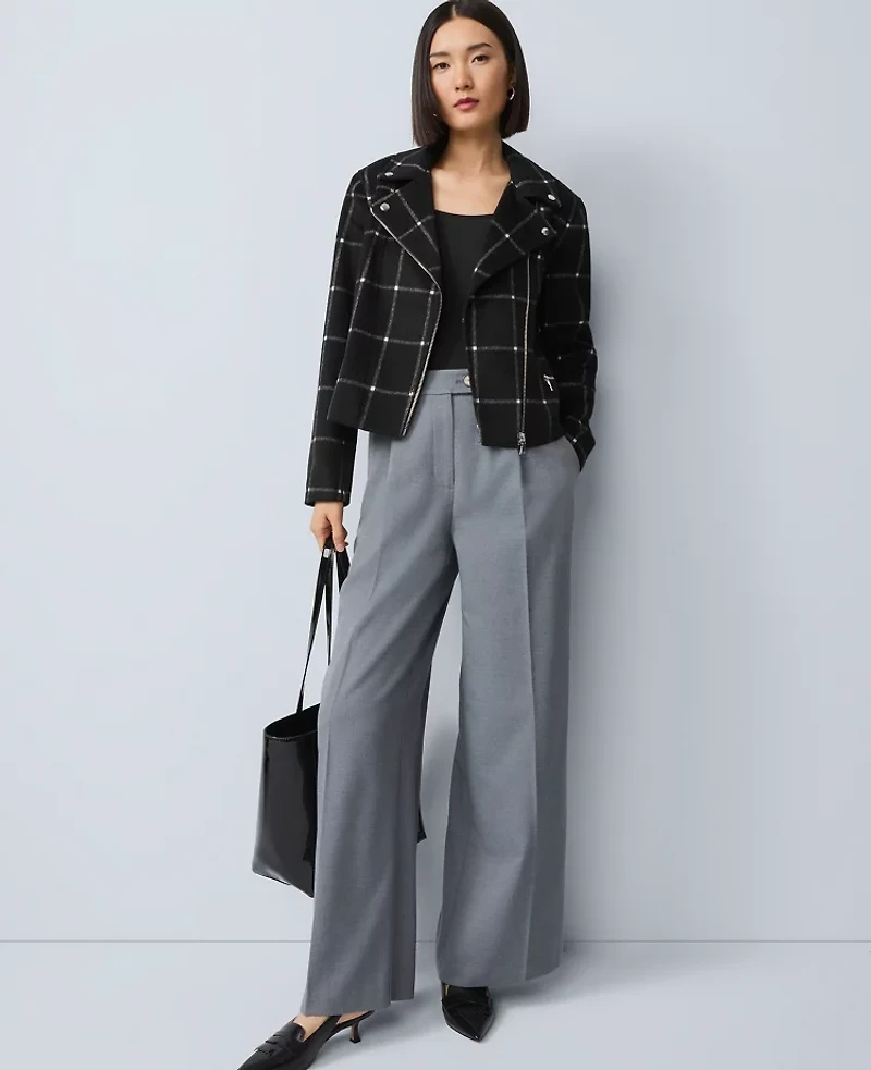 Ann Taylor The Fitted Moto Jacket Windowpane Black Women's