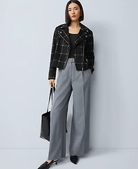 Ann Taylor The Fitted Moto Jacket Windowpane Black Women's