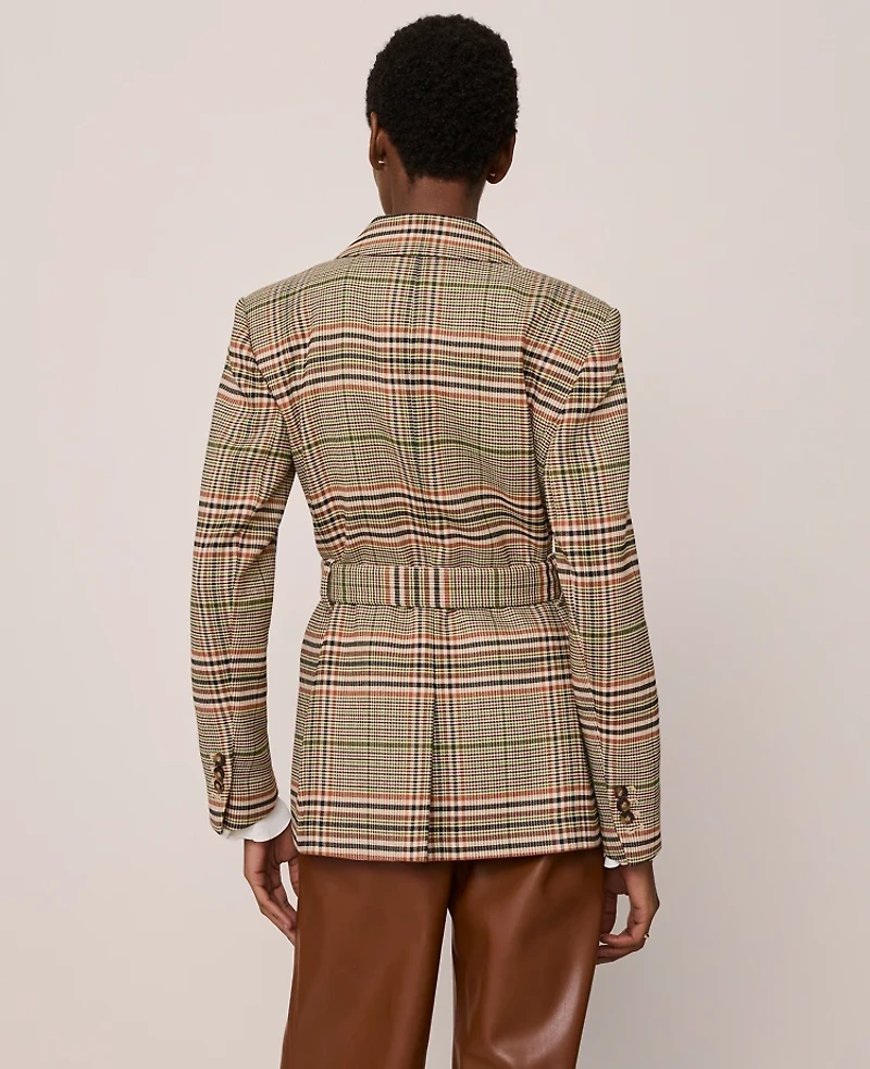 Ann Taylor The Fitted Belted Blazer Plaid Pure Chocolate Women's