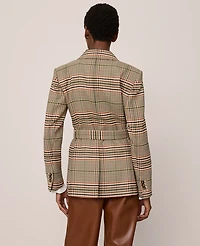 Ann Taylor The Fitted Belted Blazer Plaid Pure Chocolate Women's