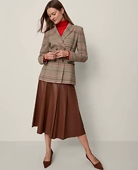 Ann Taylor The Fitted Belted Blazer Plaid Pure Chocolate Women's